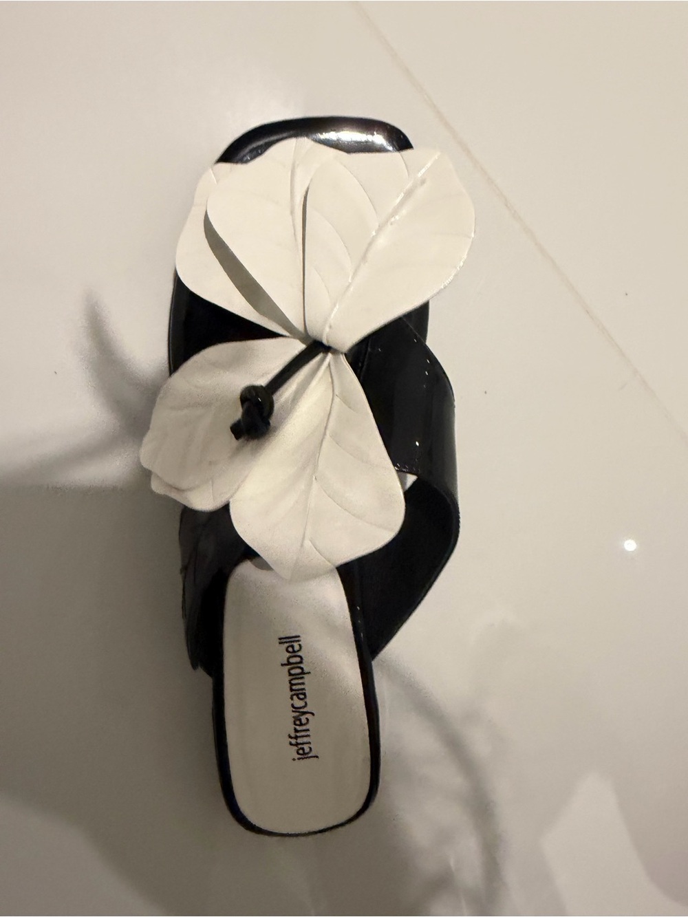 Jeffrey Campbell Black Patent Mule with White Floral Detail